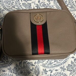 MARILYN MONROE
 Taupe Handbag Purse with Crossbody Strap & Striped Braid